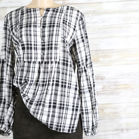 LOFT white & black bell sleeve top sz XS - Picture 4 of 7